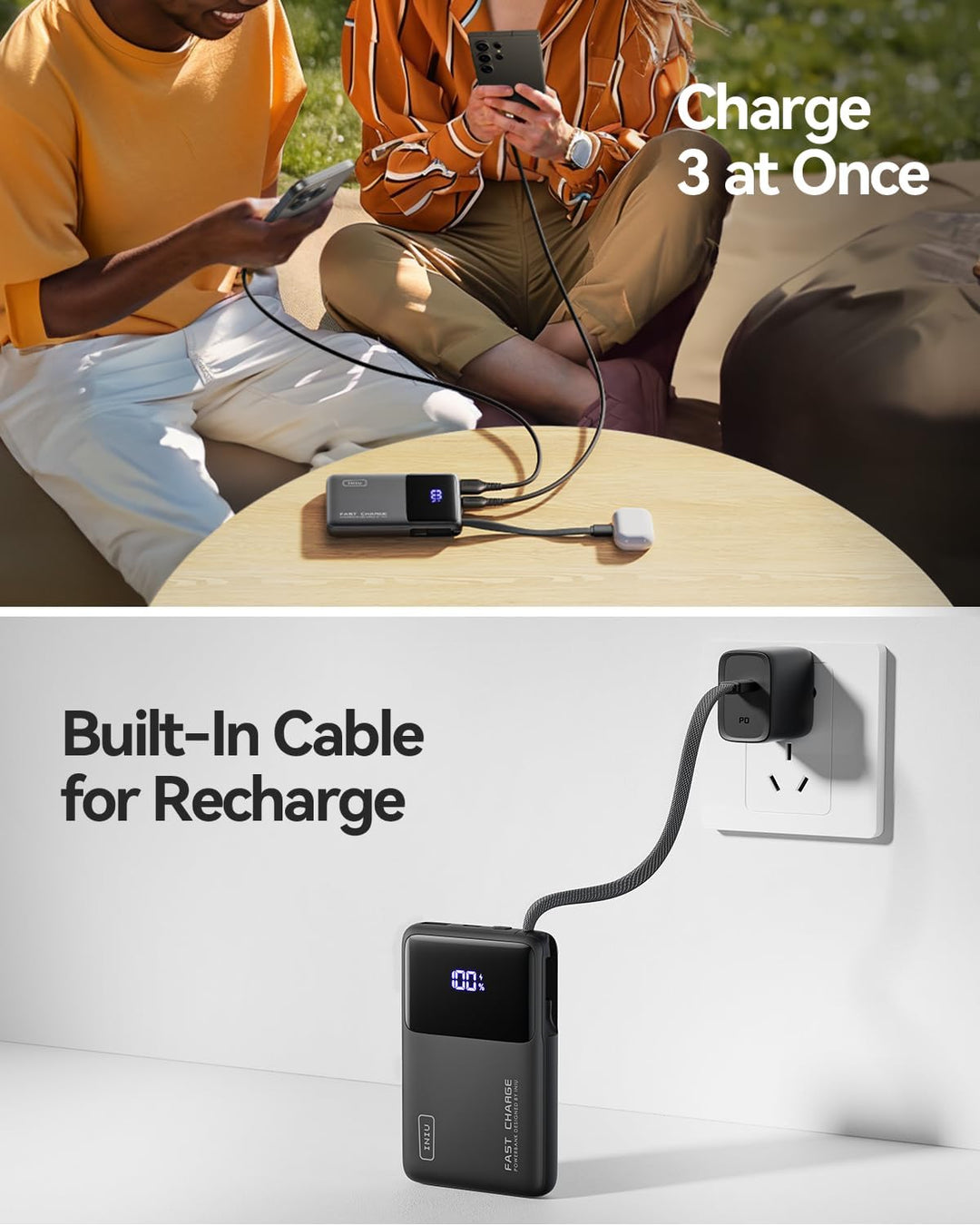 INIU Banco de energía de 45 W, cargador portátil más delgado de 100...