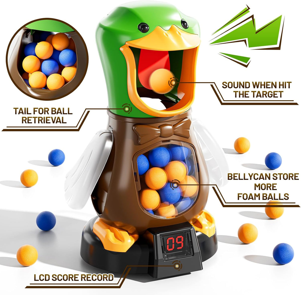 NIPLOOOW Juguetes de tiro de pato para niños de 3 a 5 años, juegos de disparos móviles con 2 lanzadores de bomba de aire, registro de puntuación LCD, sonido, 48 bolas de espuma, regalo de cumpleaños para niños y niñas de 3, 4, 5, 6, 7, 8 años