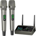 BASN Sistema de micrófono dual inalámbrico UHF recargable (plata champán), Plateado