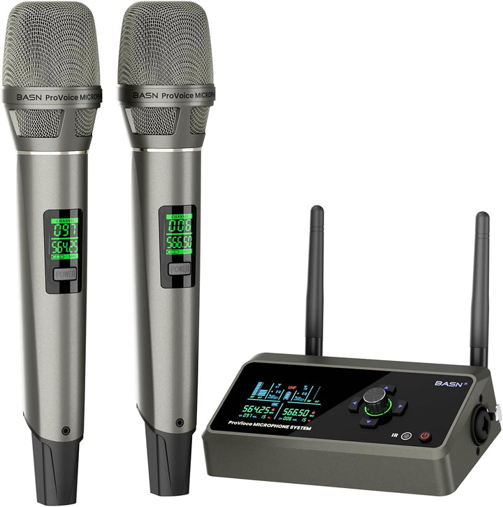 BASN Sistema de micrófono dual inalámbrico UHF recargable, micrófon...
