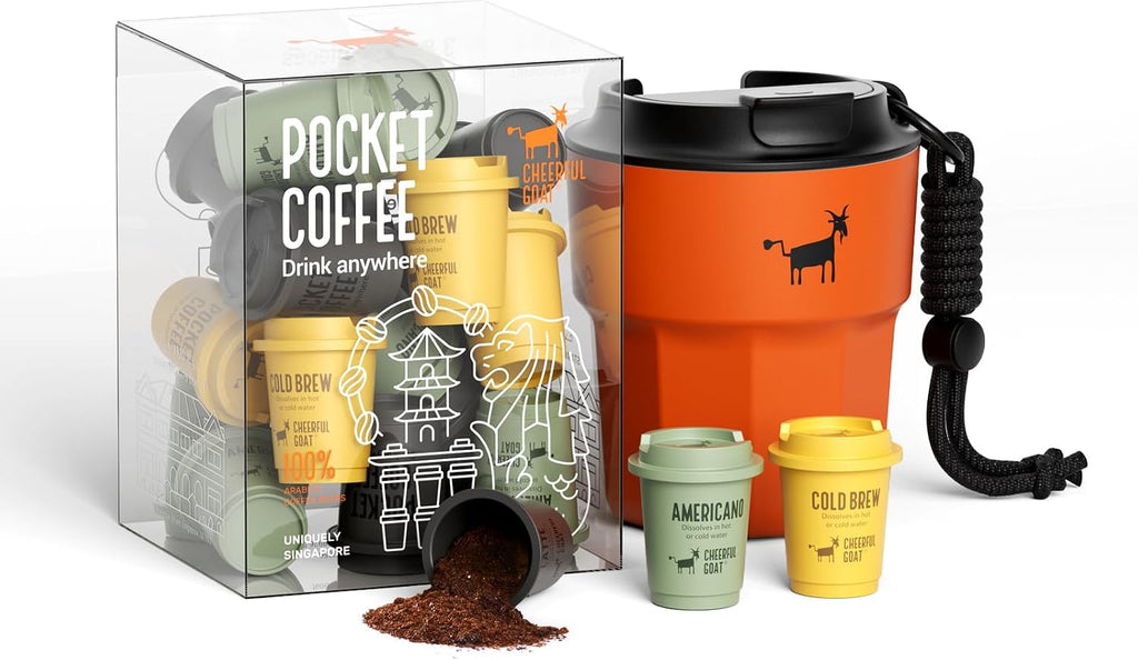 CHEERFUL GOAT Instant Cold Brew Coffe - Taza de viaje de café con forro de cerámica, café de bolsillo especial 100% arábica, liofilizado para una máxima frescura, sin azúcar, sin aditivos