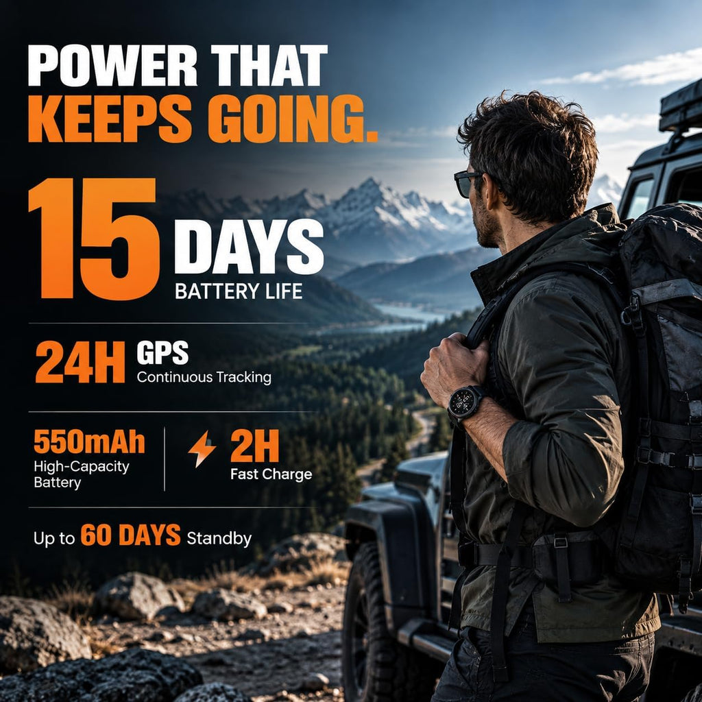 WalkerFit Reloj inteligente resistente para hombre, GPS independiente, rastreador táctico con altímetro, brújula, batería de 550 mAh, AMOLED de 1.43 pulgadas, cuerpo de metal, resistente al agua 5 ATM