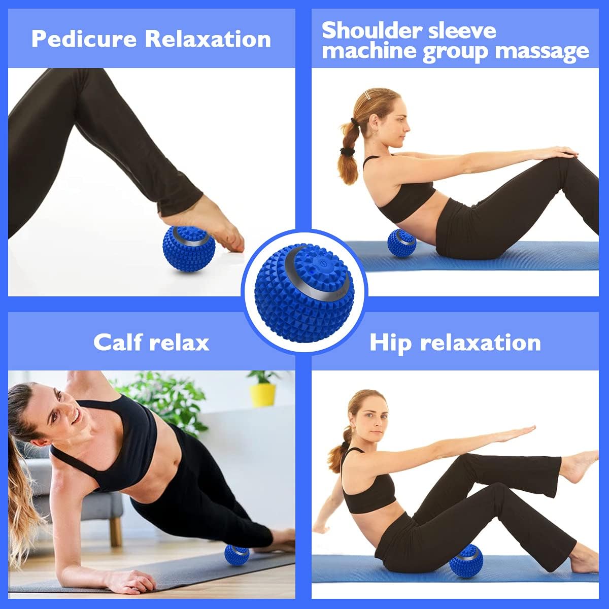 Pelota de Masaje Vibratoria de 4 Velocidades de Alta Intensidad para Fitness y Yoga, Rodillo de Masaje que Alivia la Tensión Muscular, Dolor y Presión, Pelotas de Masaje (Azul)