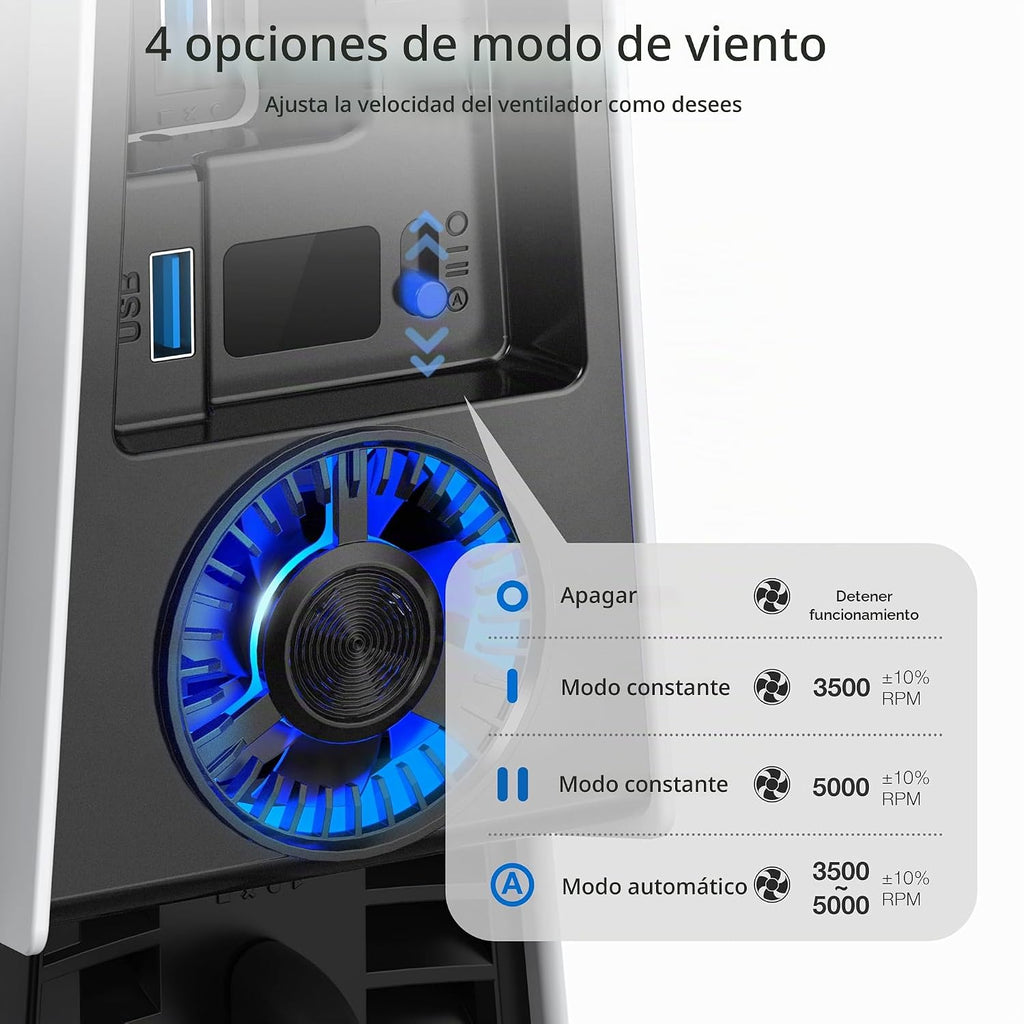JUSPRO Ventilador de refrigeración para PS5 Pro, ventilador silencioso mejorado de 4 enfriadores con velocidad ajustable, encendido/apagado automático, accesorios de enfriamiento con puerto USB 3.0 y