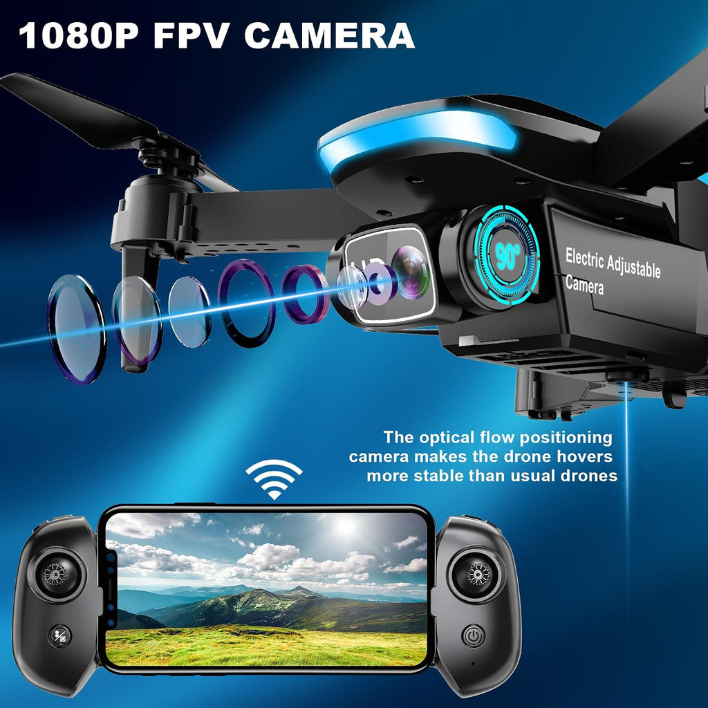 Oddire Dron con cámara – Drones 1080P para adultos con trayectoria de vuelo, control de gravedad, despegue/tierra de una tecla, giro 3D, dron plegable con vuelo estable, funda de transporte, 2