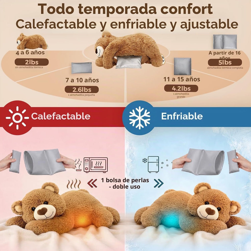 Mewaii Peluche de oso de peluche con peso, calentable, refrigerable, 2-5