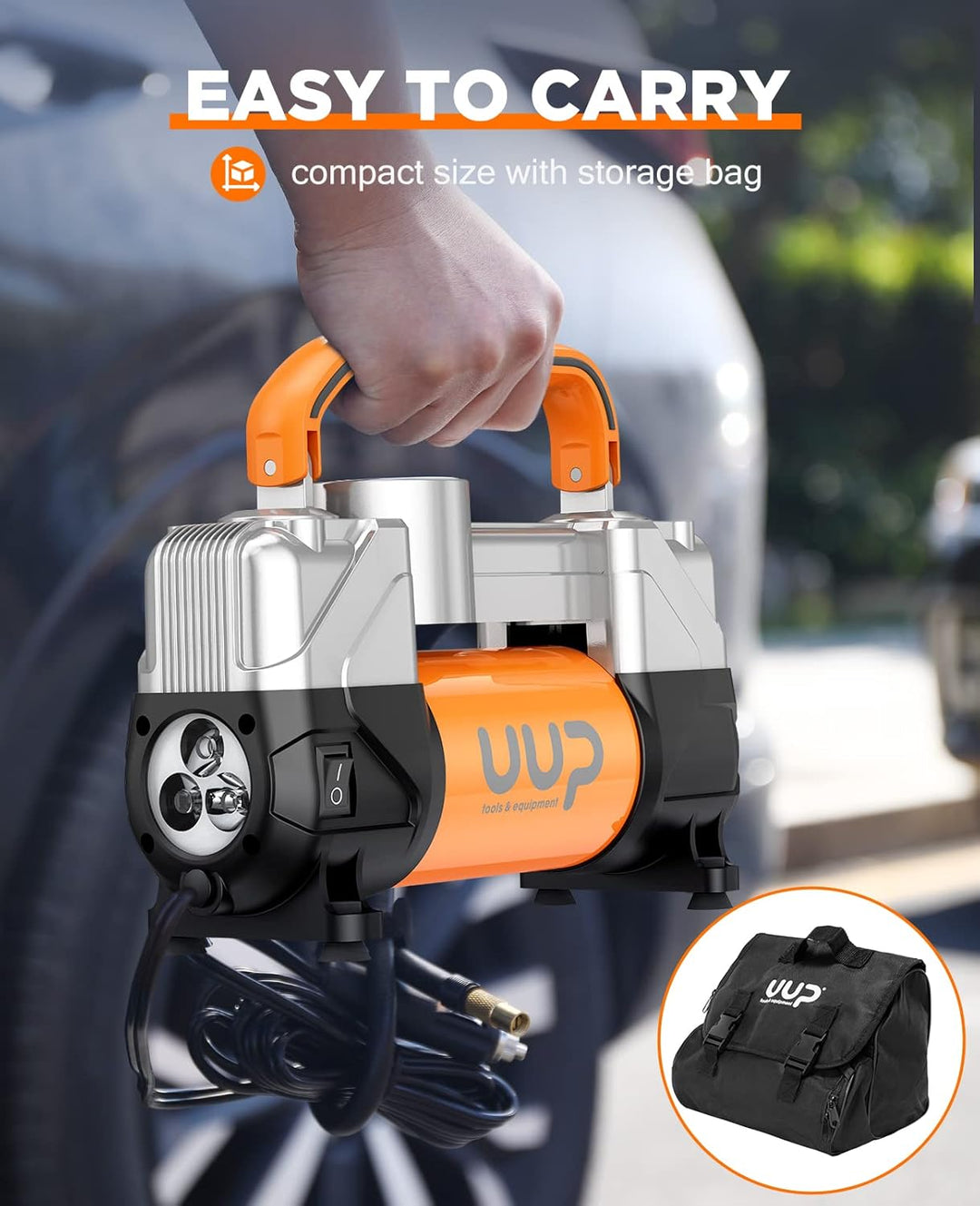 UUP Compresor de aire para inflador de neumáticos, 150PSI 12V CC, d...