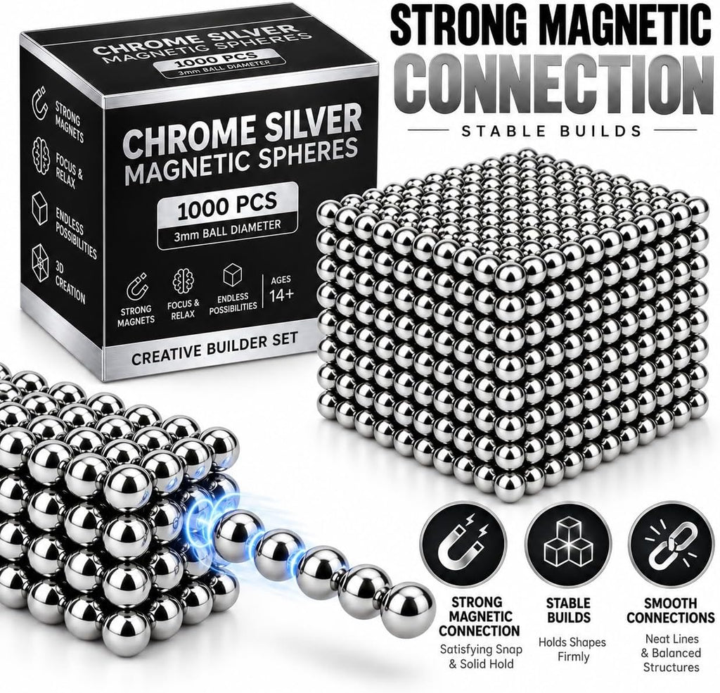 Bolas magnéticas de construcción creativa de plata 1000PCS para adultos
