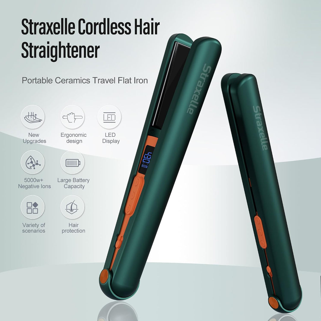 Straxelle Plancha de pelo inalámbrica, plancha plana recargable de...