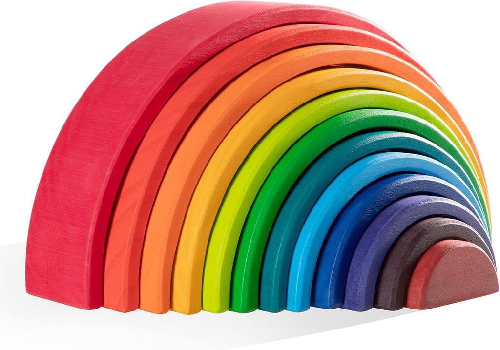 Juguete apilable de madera arco iris, juego de 12 bloques de construcción de madera, juguetes Waldorf para niños pequeños, juguete educativo a juego de aprendizaje
