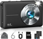 Cámara digital, FHD 1080P apuntar y disparar cámara para niños adolescentes, Negro profundo