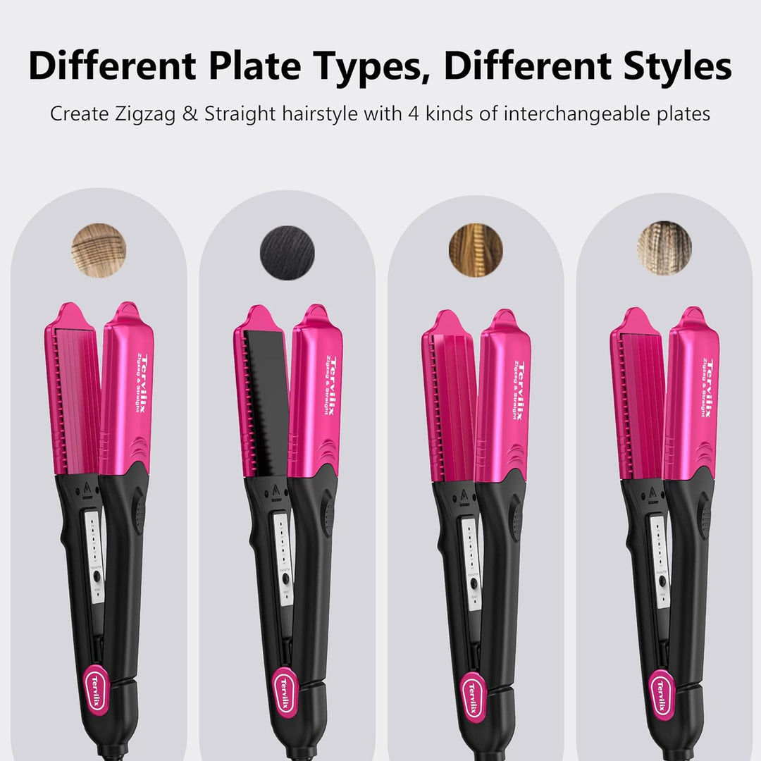 Terviiix Plancha de pelo con crimpadora de 4 placas intercambiables...