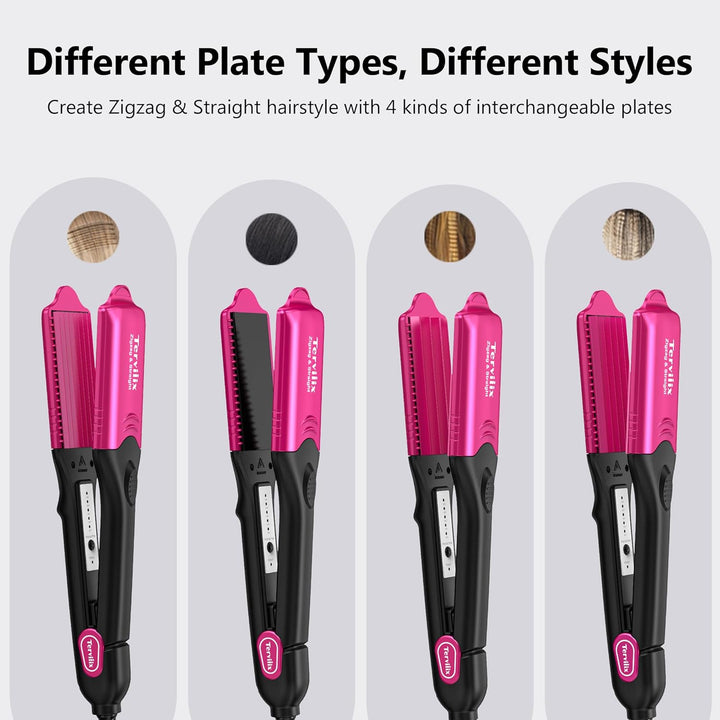 Terviiix Plancha de pelo con crimpadora de 4 placas intercambiables...