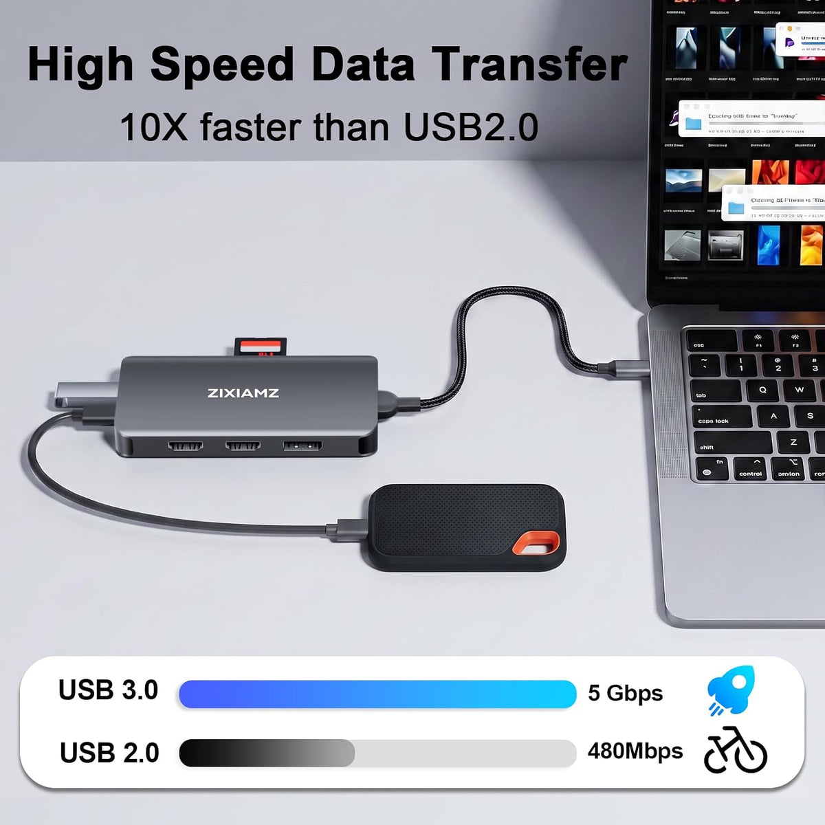 Estación de acoplamiento para portátil 3 monitores, USB C Dock 4K@60Hz con