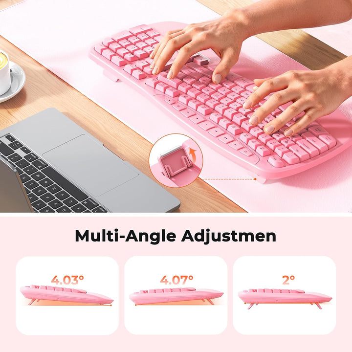 MEETION Teclado ergonómico inalámbrico, reposamuñecas con teclas on...