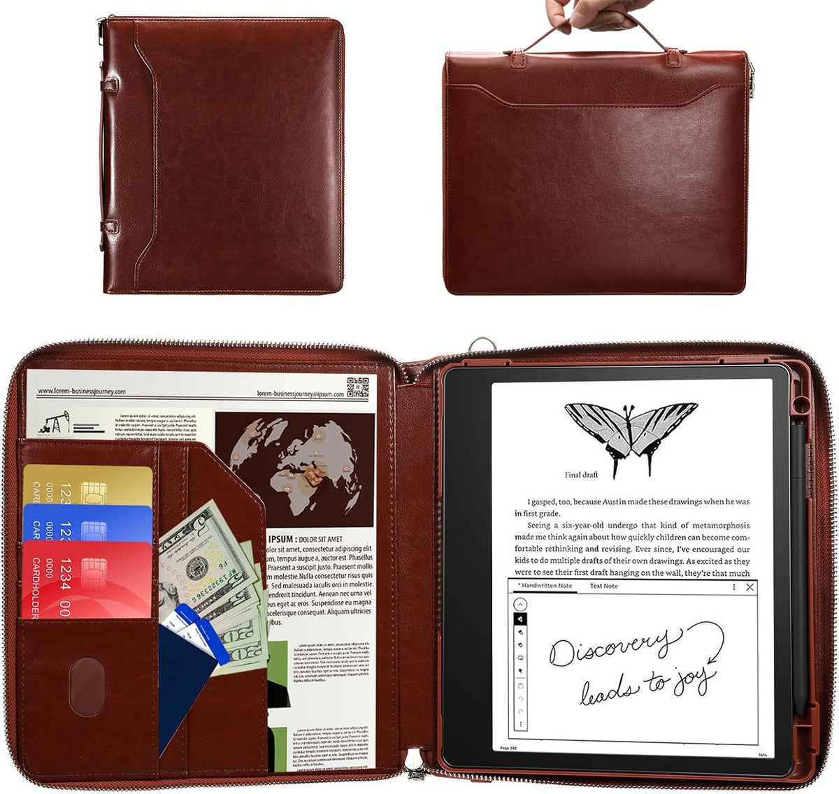 E NET-CASE Funda para Kindle Scribe de 10.2 pulgadas lanzada en 2024 y 2022 – Diseño de mano de negocios mejorado Funda de piel sintética para Kindle Scribe Papel digital con cremallera y soporte para bolígrafo (marrón)