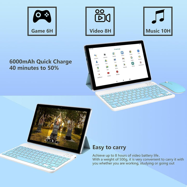 Tablet 2 en 1 con estuche de teclado, ratón y stylus, tablet de 10...