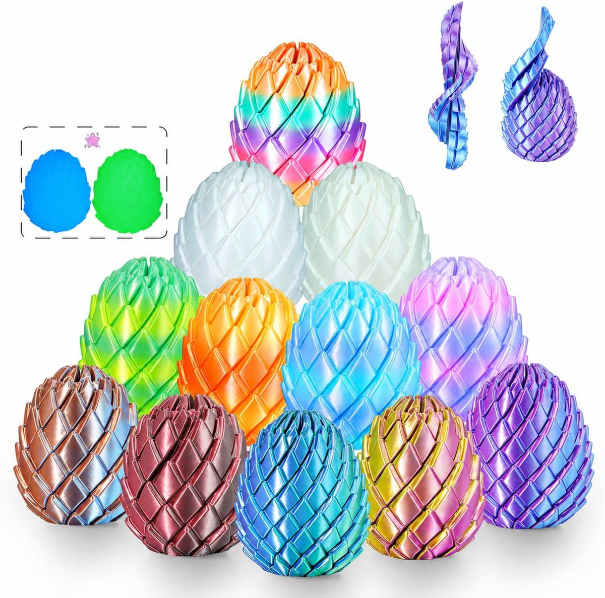 12 piezas de mini huevos de dragón con forma de giro, impresos en 3D para