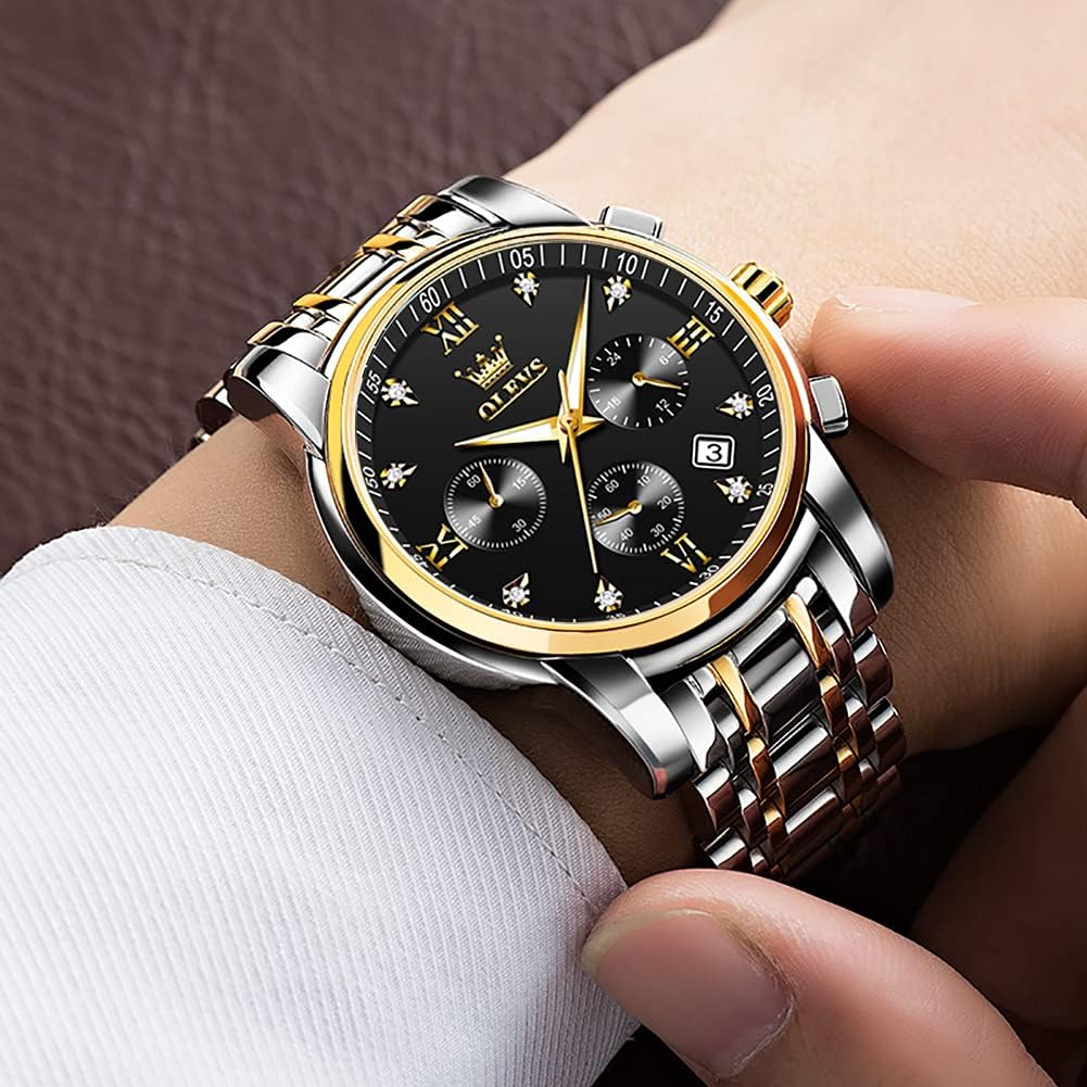 OLEVS Relojes para Hombre de Lujo a prueba de agua Lúminosos de lectura fácil Cronógrafo Con Esmalte Dorado Completo / Blanco Dial / Cara Negra Calendario Pulsera Relojes