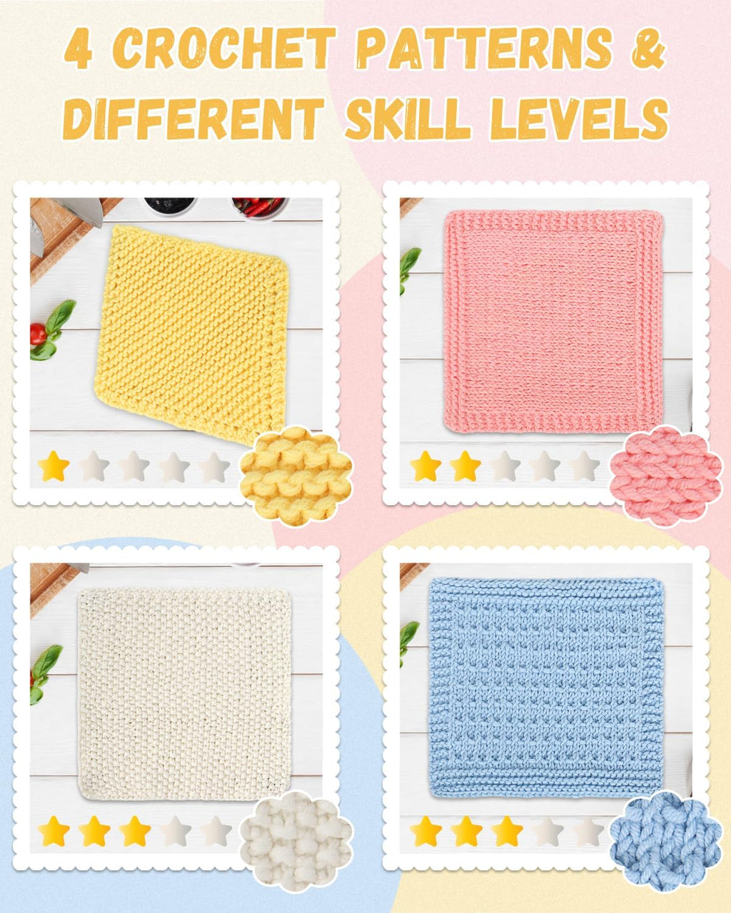 Aeelike Kit de Tejido para Principiantes Adultos, Set Fácil de Tejer Paños de Cocina, Color B