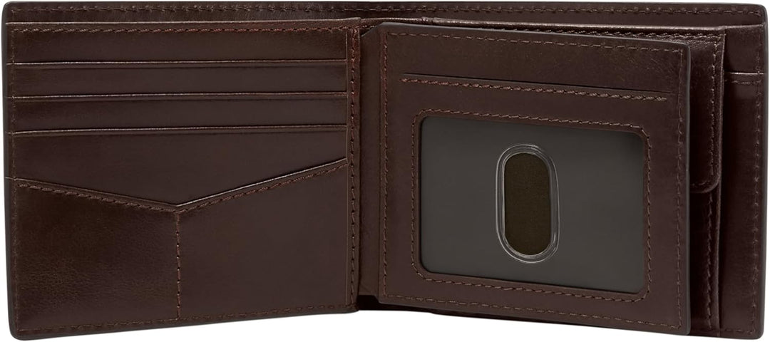 Fossil Men's Derrick Leather RFID-Blocking Bifold with Coin Poc...