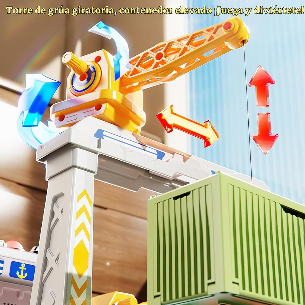 Fistone Juguete de barco de carga con grúa para niños de 3, 4, 5, 6 años