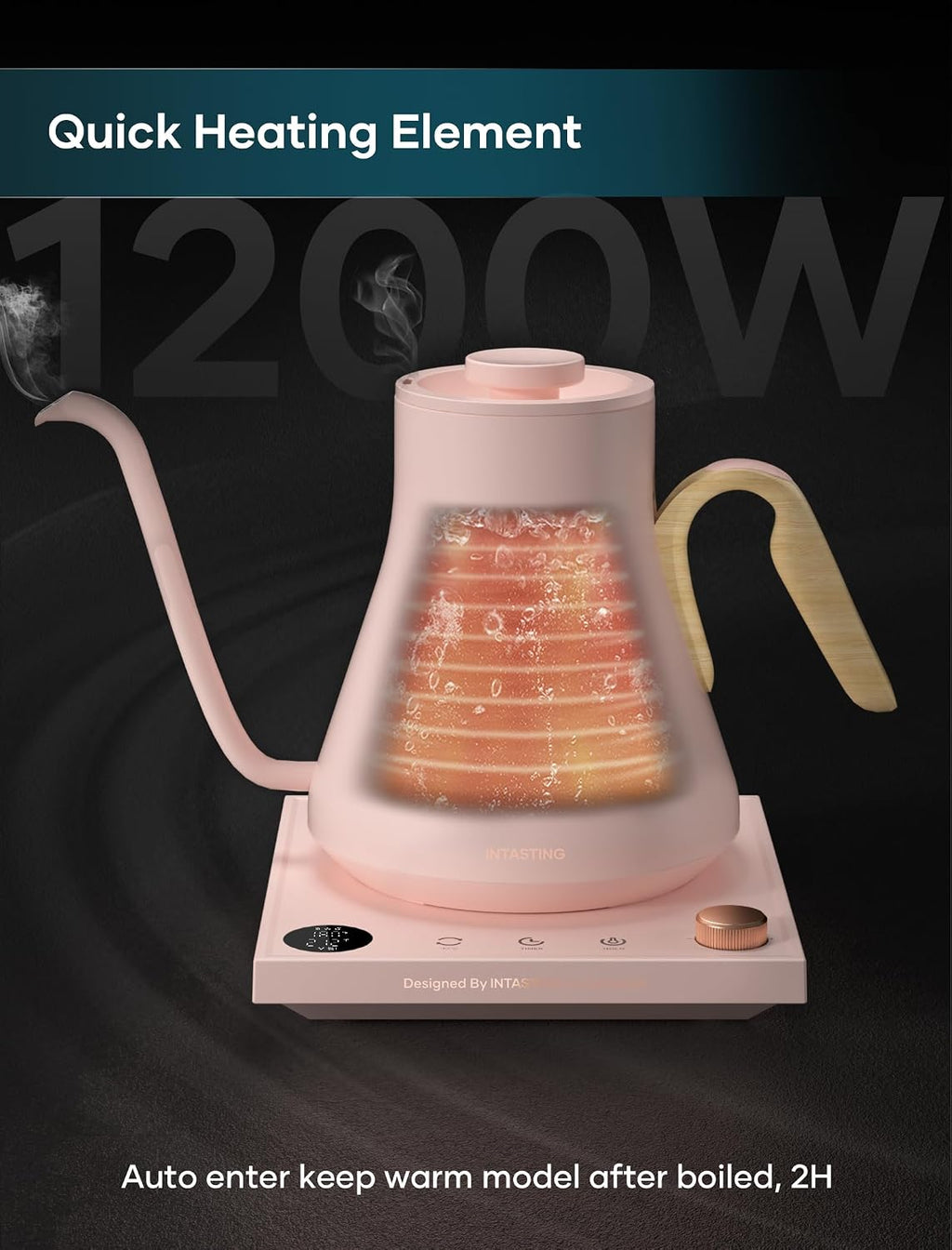 INTASTING Hervidor Eléctrico, Hervidor Eléctrico de Cuello de Ganso, Control Preciso de Temperatura de ±1℉, Interior de Acero Inoxidable, Calentamiento Rápido para Café de Goteo, Té y Agua Hirviendo