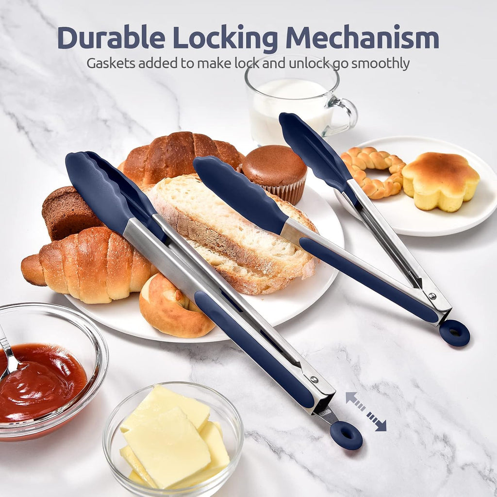 Pinzas para cocina resistentes al calor de 600ºF: U-Taste juego de pinzas de cocina de silicona de 9+12 pulgadas con puntas de goma antiadherentes selladas firmemente y mango de acero inoxidable 18/8