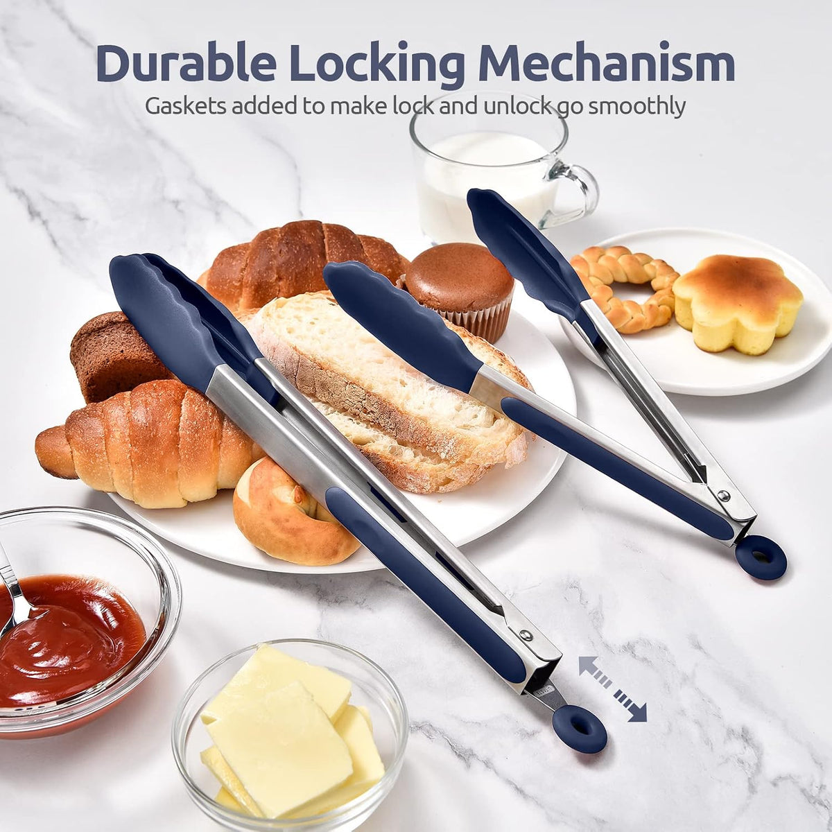 Pinzas para cocina resistentes al calor de 600ºF: U-Taste juego de pinzas de cocina de silicona de 9+12 pulgadas con puntas de goma antiadherentes selladas firmemente y mango de acero inoxidable 18/8