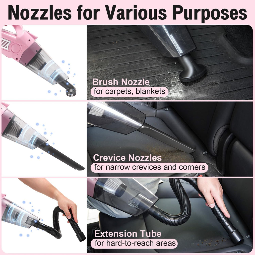 Kit de limpieza de coche rosa, kit de detalles de 25 piezas para interior con aspiradora de mano 4 en 1, juego de cepillos para detalles, herramienta de limpieza de parabrisas 2 en 1, accesorios de automóvil para limpieza, regalo para mujeres