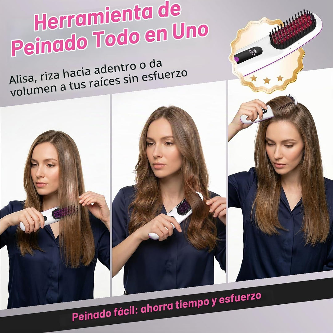 Cepillo alisador de cabello inalámbrico, cepillo portátil para alis...