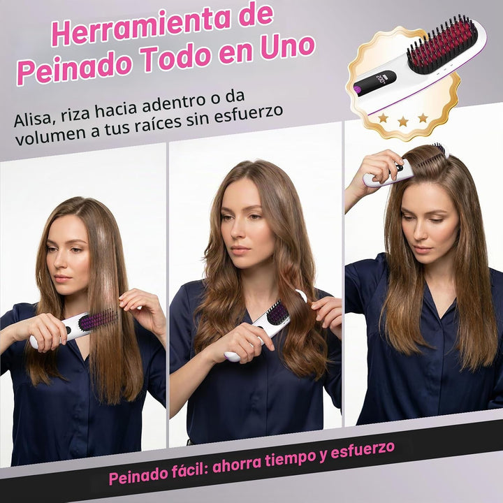 Cepillo alisador de cabello inalámbrico, cepillo portátil para alis...