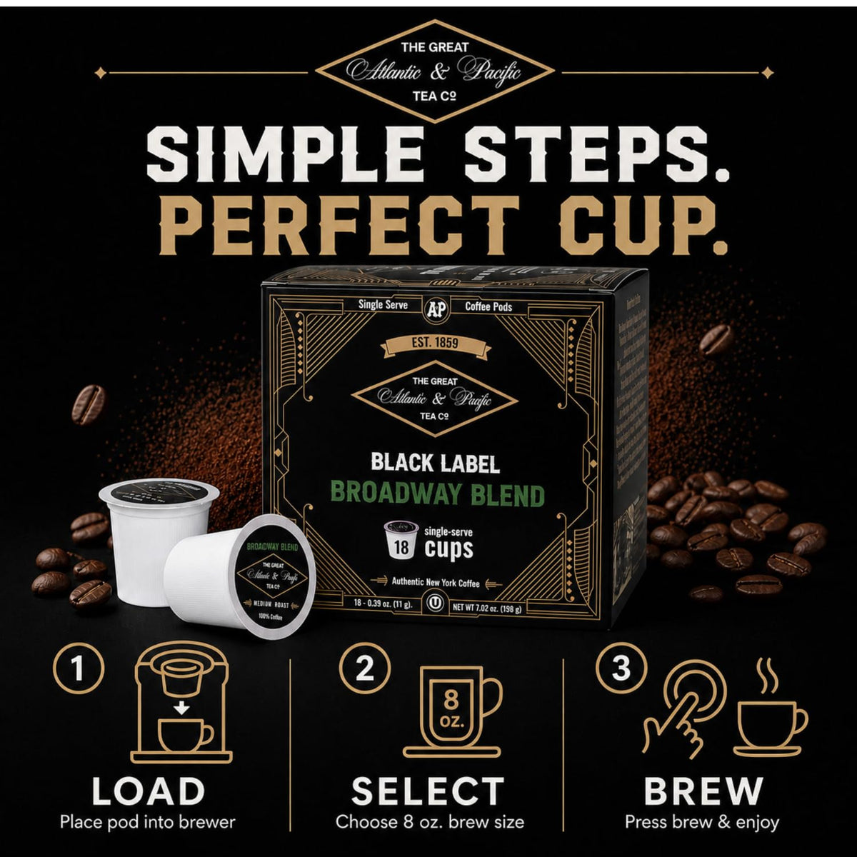 A&P Broadway Blend Cápsulas de café tostado medio, 100% arábica, 72