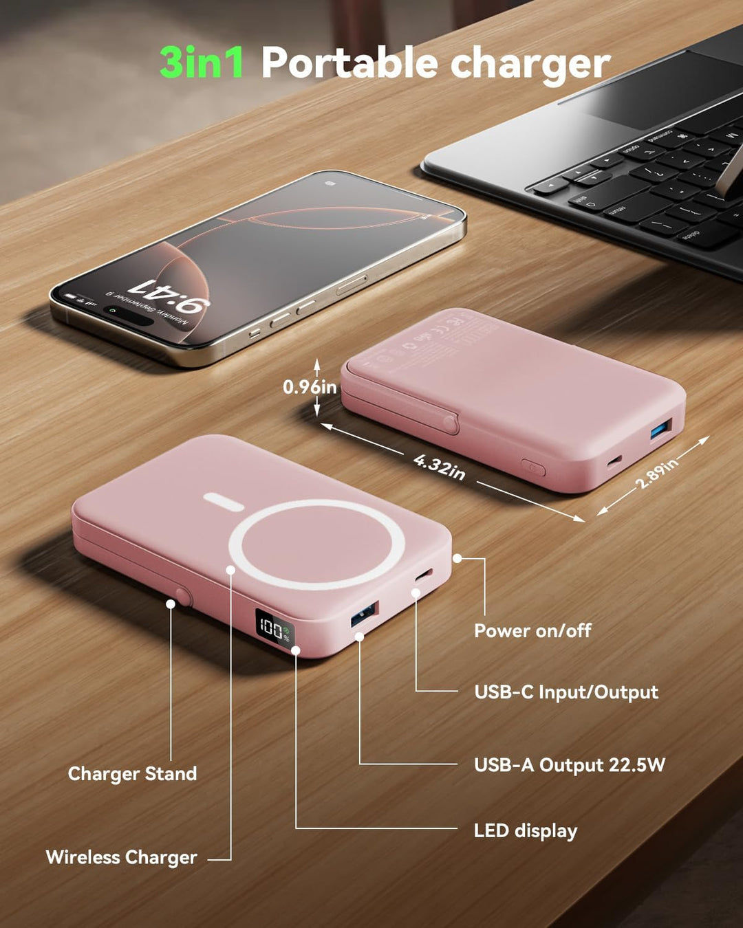 LENUTO Cargador portátil magnético de 10000 mAh con cargador MagSaf...