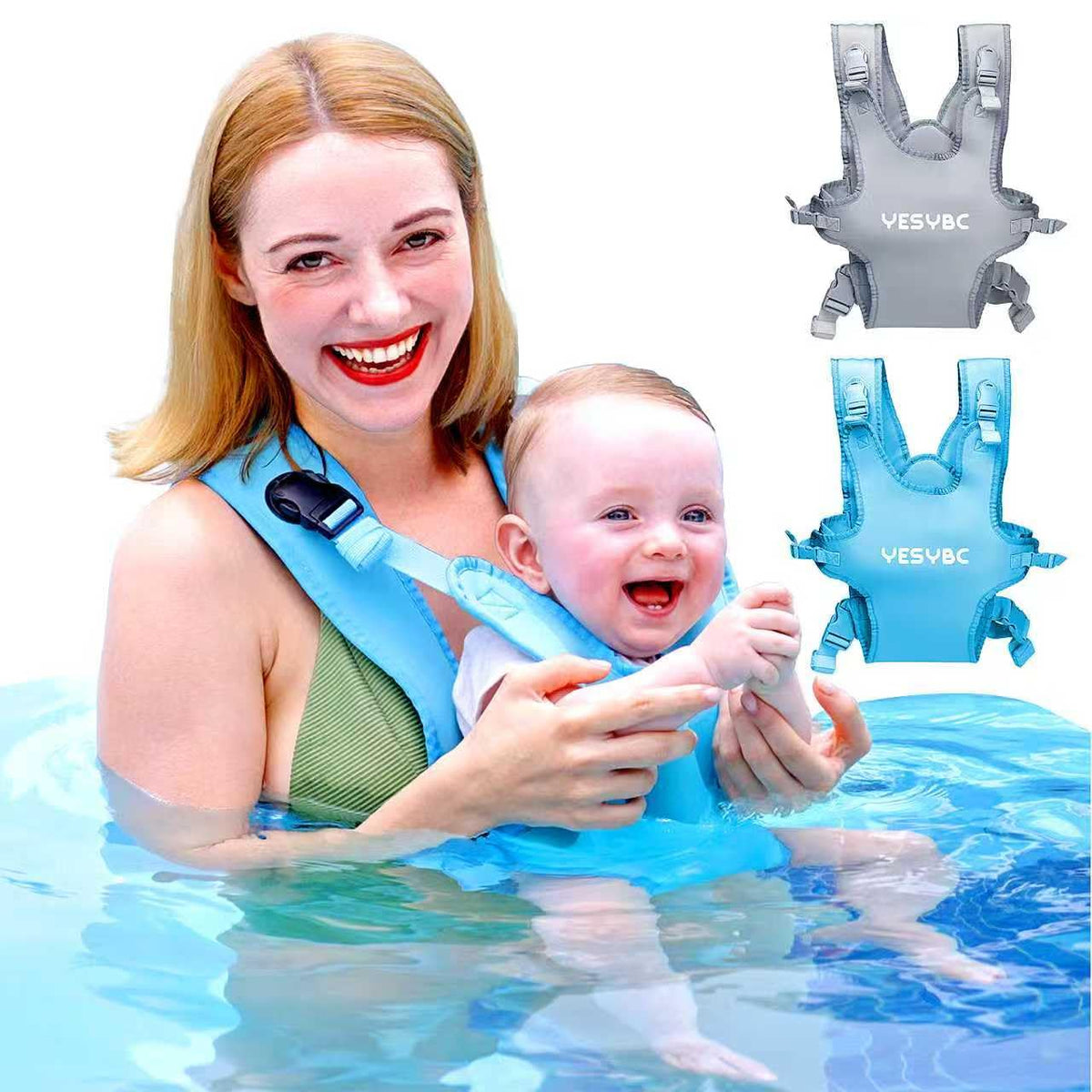 Portabebés, soporte ajustable de doble uso para el pecho con mochila con cordón para recién nacidos a niños pequeños de 13 a 33 libras para piscina, playa y tierra (azul)