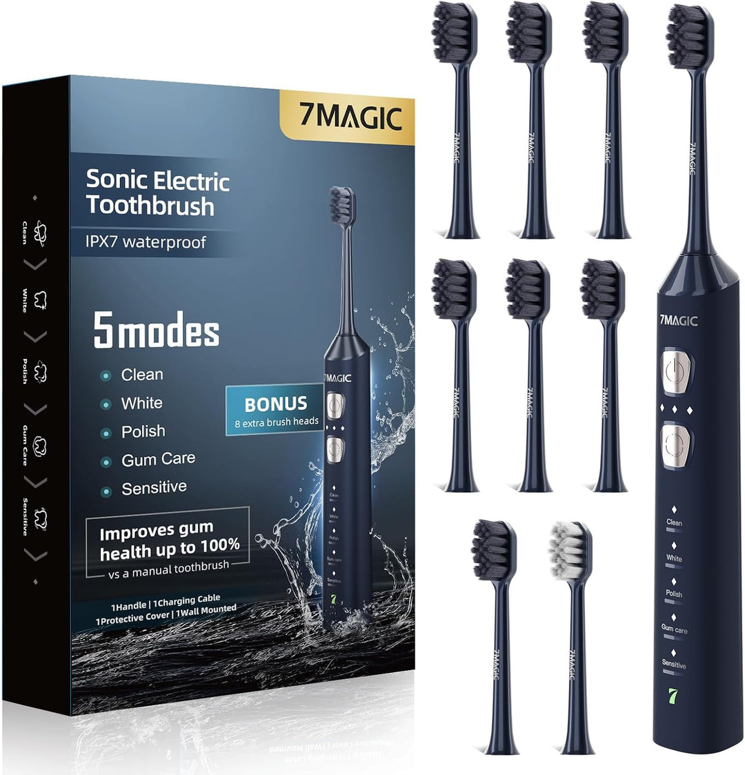 7MAGIC - Cepillo de dientes eléctrico sónico, tiempo de funcionamie...