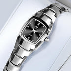 OLEVS Reloj para mujer Elegante de cara cuadrada pequeña con eslabones de acero tungsteno correa de pulsera, reloj de muñeca para damas, impermeable, luminoso, analógico de cuarzo de precisión, elegante reloj de vestir, joyería de lujo delicada