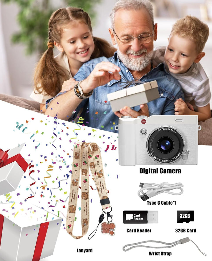 HEYMAO Cámara digital para niños, 64 MP, 1080P, 2.4 pulgadas, panta...