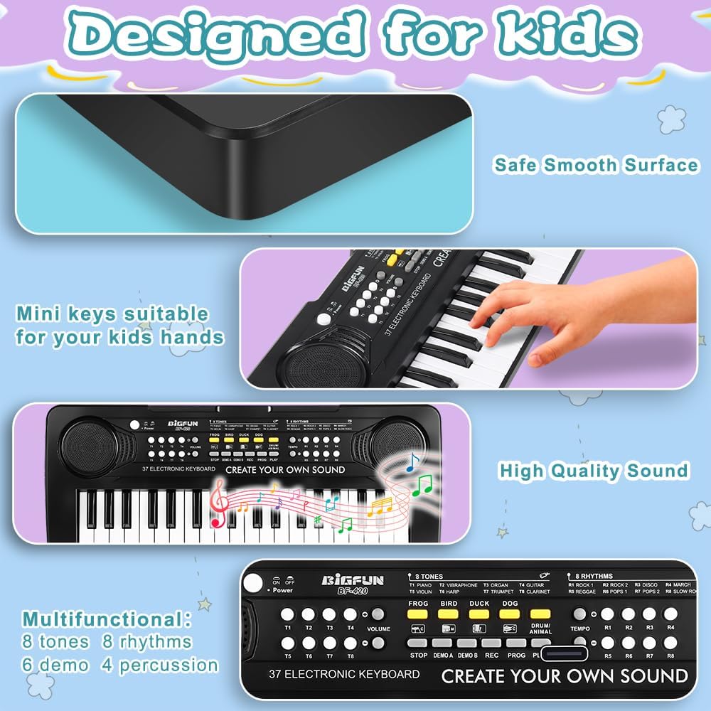 Piano de teclado para niños, BIGFUN de 37 teclas para niños pequeños