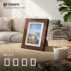Juego de 4 portarretratos de 5 x 7 pulgadas, de madera maciza marrón, vidrio templado, para fotos de 4 x 6 con paspartú o de 5 x 7 sin decoración de habitación, oficina, galería y pasillo