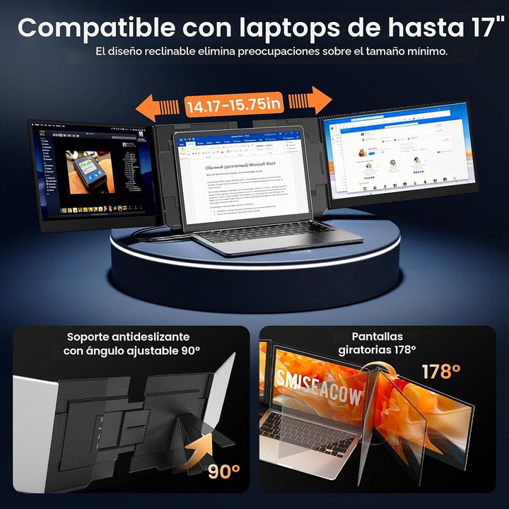 SMISEACOW Extensor de pantalla triple para laptop de 15.6 pulgadas,...