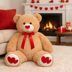 HollyHOME Peluche Oso Gigante San Valentín con Corazón Rojo para Novia y Niños, Oso de Peluche Grande 36 pulgadas Color Beige