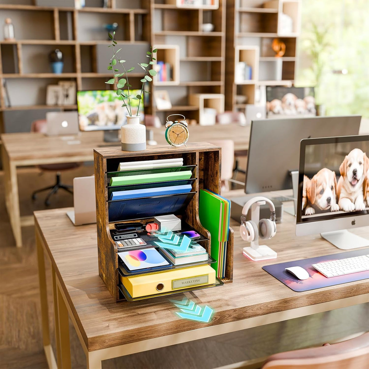 Simple Trending - Organizador de archivos de escritorio de 7 niveles, organizador de papel, marrón rústico