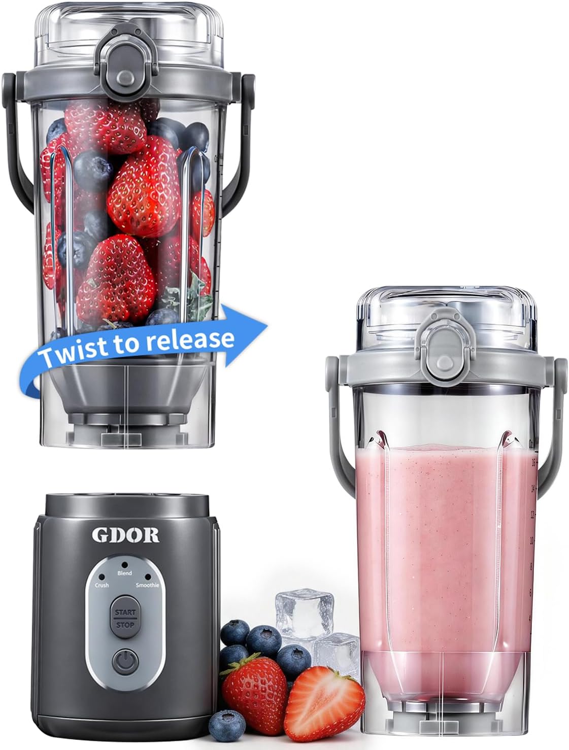GDOR Licuadora portátil, licuadora de batido inalámbrica Twist&Go 3