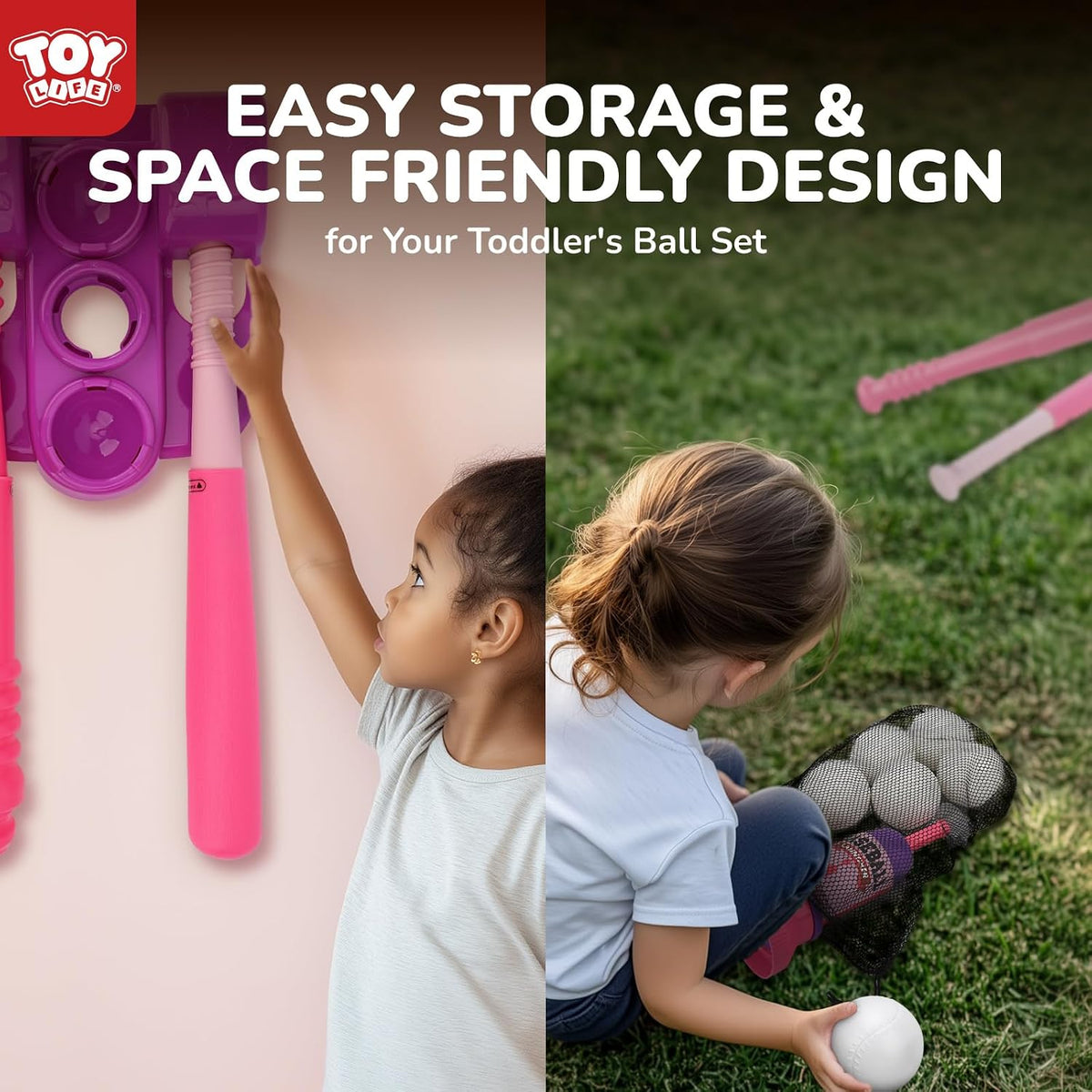 TOY Life Tball Set con Ball Launcher, Baseball Tee para Girls 3-8, Pink