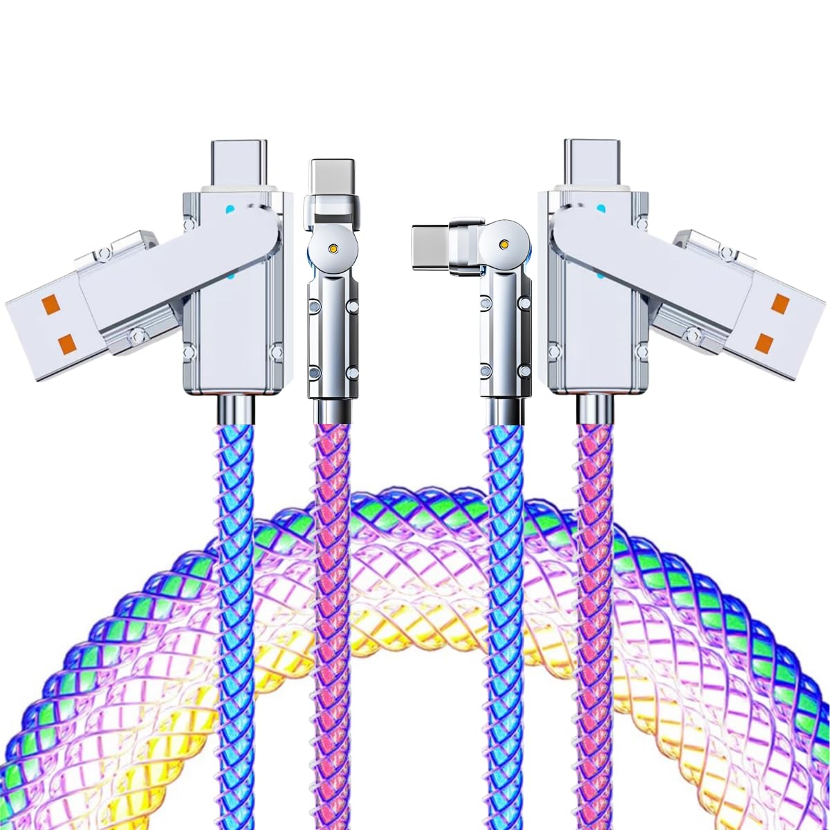 Paquete de 2 cables USB-C iluminados, cargador LED de 6.6 pies, cable de