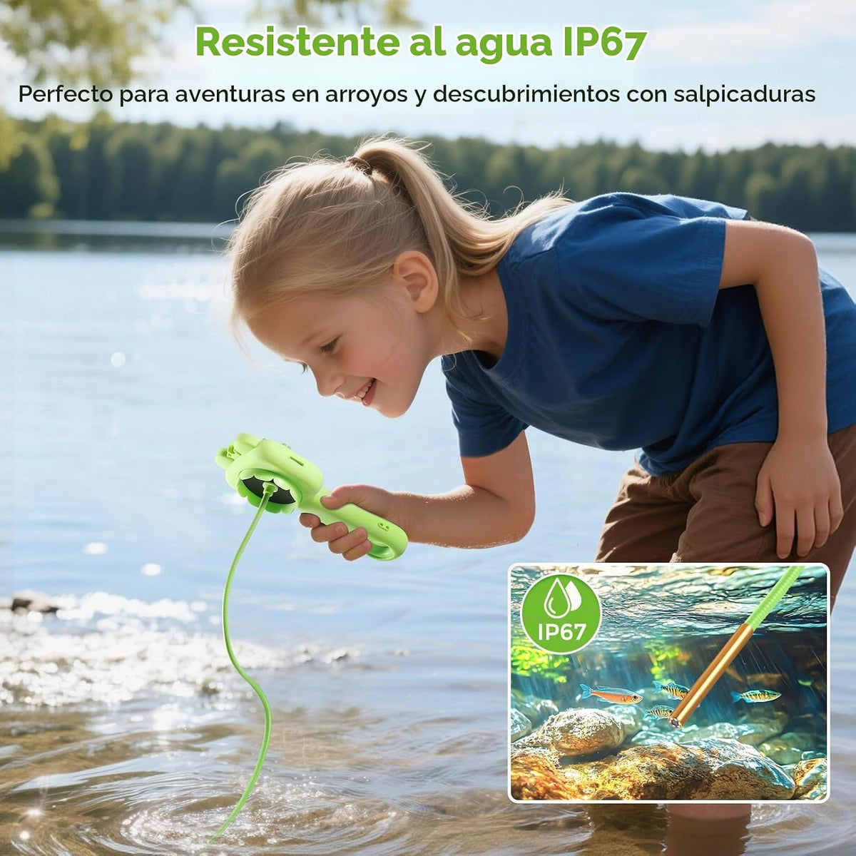 Cámara de boroscopio de juguete para niños, juguete educativo STEM Science para 4, 5, 6, 7, 8, 9, 10 años, regalo de cumpleaños, cámara de alcance infantil de 2.4 pulgadas para aventuras al aire libre y descubrimiento de la naturaleza (verde)