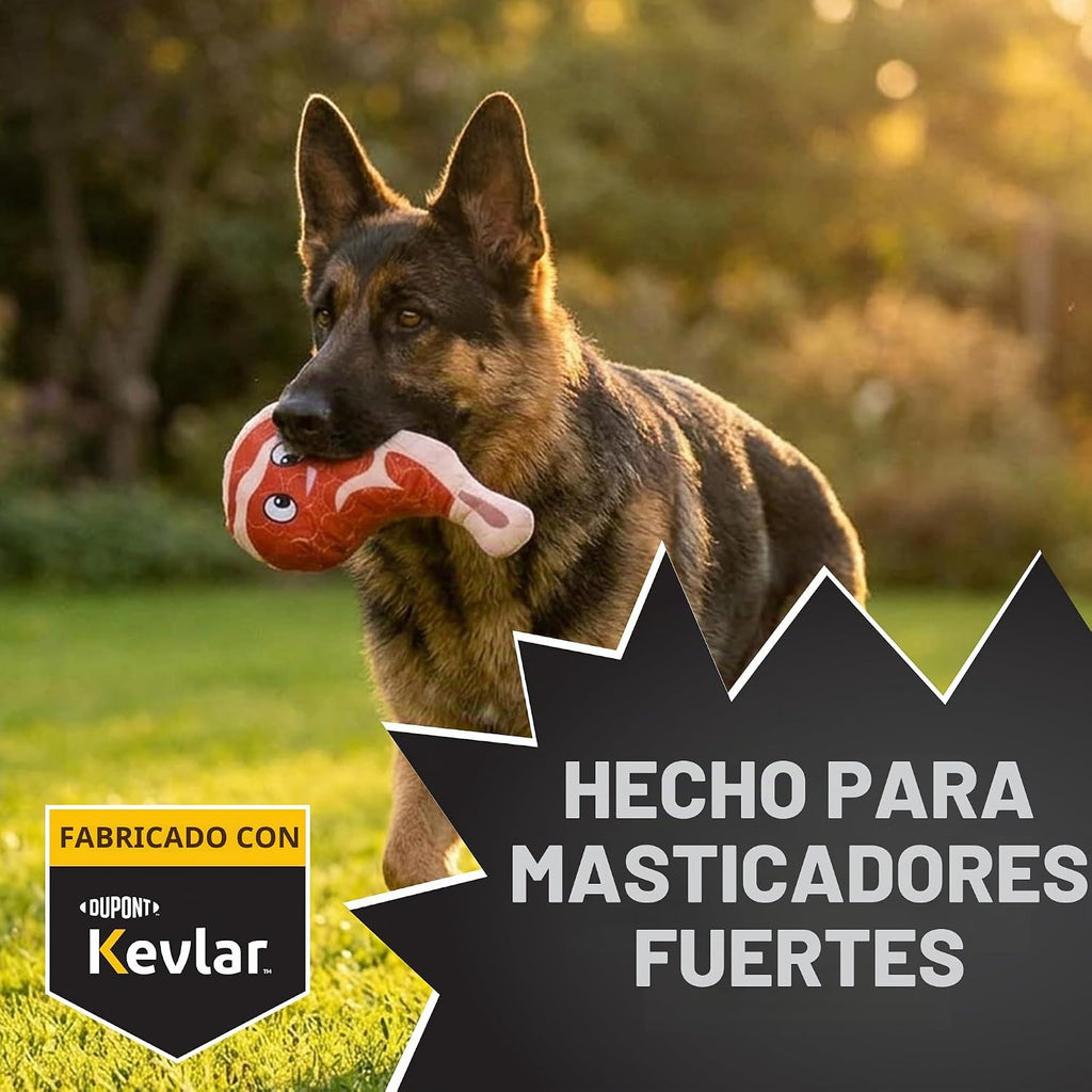 Bite Force - Juguete para perros duradero y fuerte Ribby con chirriador, costuras reforzadas con Kevlar para masticadores agresivos - Rojo.