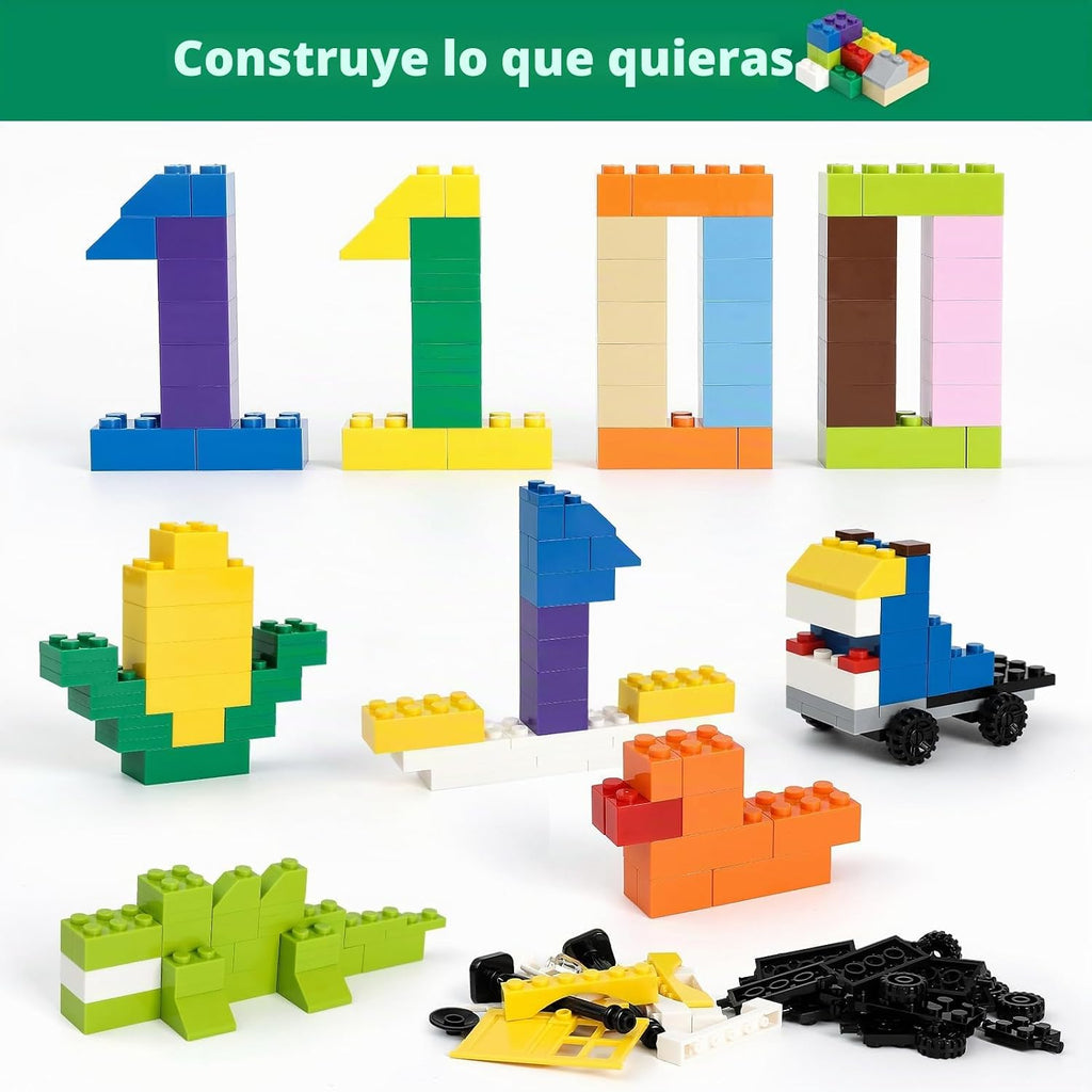 1100 piezas de bloques de construcción, compatibles con todas las principales marcas, bloques a granel clásicos, incluye ruedas, puerta, ventana, luces de calle