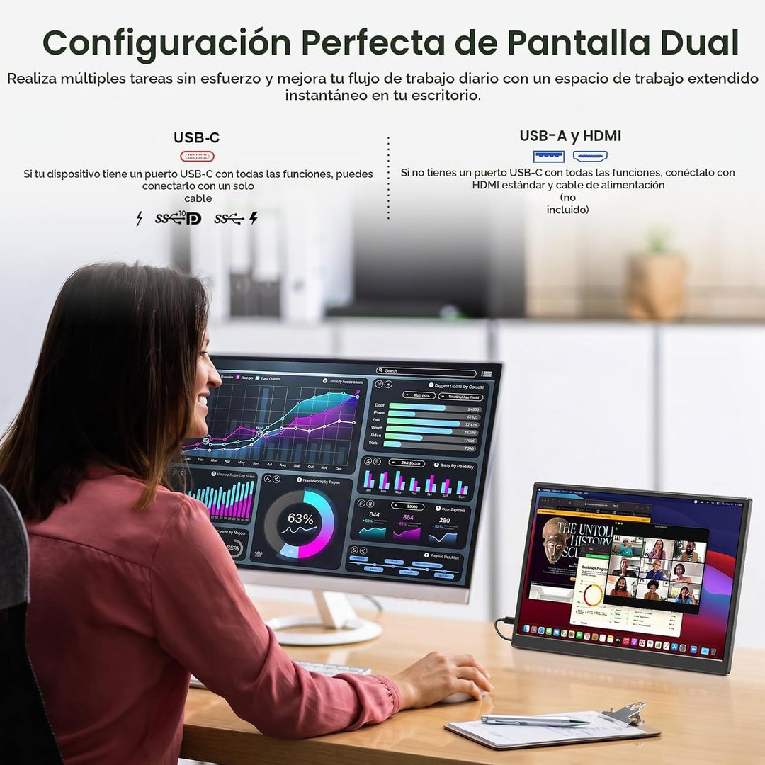 Anyuse Monitor portátil FHD 1920 × 1200 de 14 pulgadas \u2013 USB-C...